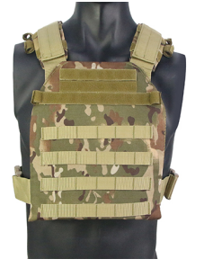 Multicam tactical plate carrier vest on a mannequin.