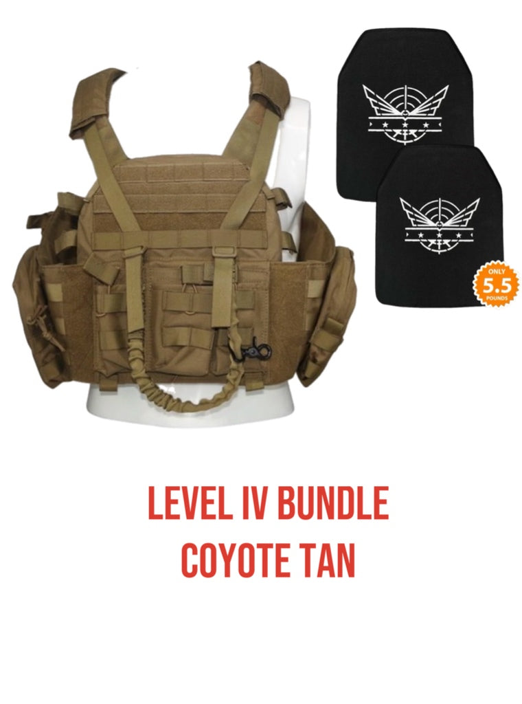 Level IV bundle with fully loaded plate carrier in Coyote Tan