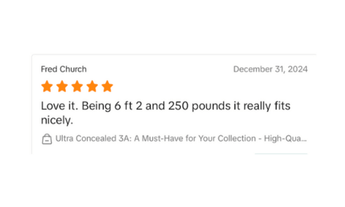 Five-star review for Ultra Concealed 3A product.
| level4armor