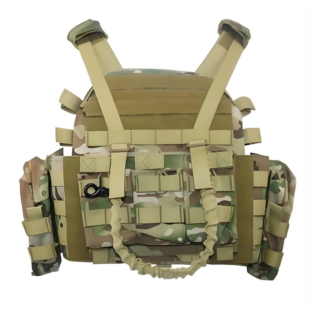 Camo fully loaded tactical plate carrier with AR mag pouches