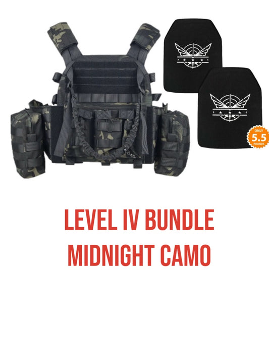 Level IV bundle with fully loaded plate carrier in Midnight camo