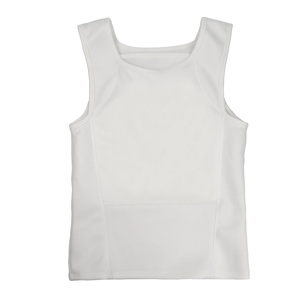 White concealed body protection t-shirt, front view.
