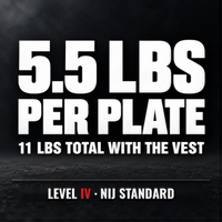 5.5 lbs per plate, 11 lbs total with the vest, Level IV, NIJ standard